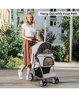 Gymax Petsjoy Folding Pet Stroller 4-Wheel Pet Travel Carrier w/Storage Basket
