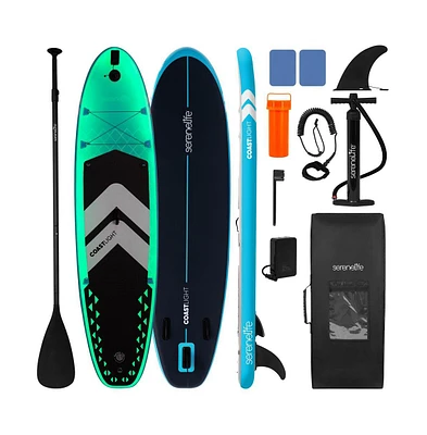 Free-Flow Welded Inflatable Stand-Up Paddle-Board with Led Light, Includes Double-Action Hand Pump (Black)