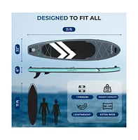 Inflatable Stand-Up Paddle-Board with Double-Action Hand Pump, 3-Piece Aluminum Sup Paddle, Leash, Black
