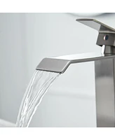 Greenspring Waterfall Single Hole Handle Bathroom Vessel Sink Faucet With Pop-up Drain Assembly Matte Black & Gold