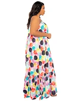 Buxom Couture Women's Plus Size Polka Dot Voluminous Maxi Dress
