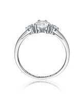Sterling Silver Heart and Round Clear Cubic Zirconia's Three-Stone "I Love You" Ring