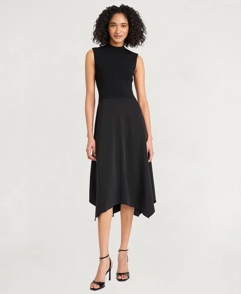 Luxely Women's Crepe Mock-Neck Sleeveless Midi Dress