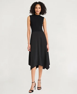 Luxely Women's Crepe Mock-Neck Sleeveless Midi Dress