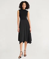 Luxely Women's Crepe Mock-Neck Sleeveless Midi Dress