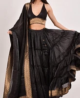Raas Women's Tiered Shimmer Black Lehenga Choli
