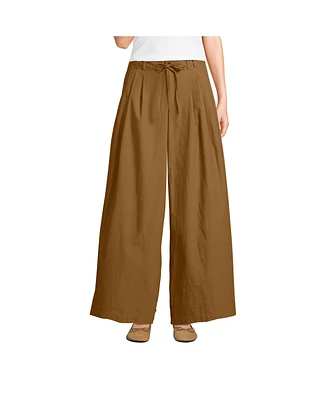 Lands' End Women's Poplin Mid Rise Pleated Slouchy Pants