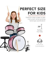 Best Choice Products Kids Beginner 3-Piece Drum, Musical Instrument Set w/ Sticks, Cushioned Stool, Drum Pedal