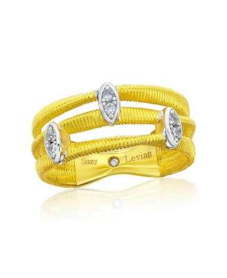 Suzy Levian New York Golden Helix Sterling Silver Cubic Zirconia Coil Three Row Triple Oval Ring