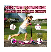 3-Wheel Foldable Kids Scooter - Child Toy Scooter with Built-in Led Wheel Lights, and Easy Maneuvering Lean-to-Steer Technology (Pink)