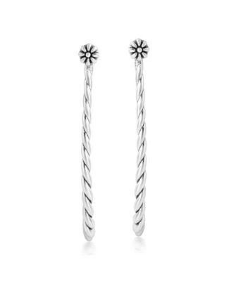 American West Jewelry Sterling Silver Elongated Oval Rope Textured Hoop Earrings