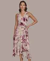 Donna Karan New York Women's Chiffon Floral Faux-Wrap Dress