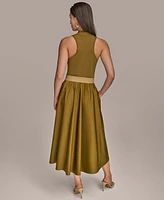 Donna Karan New York Women's Mixed-Media Belted Halter Dress