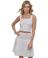 Dkny Jeans Women's Cotton Smocked Square-Neck Cropped Top