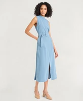 Luxely Women's Twill Belted Mock-Neck Sleeveless Dress