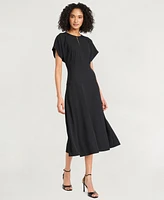 Luxely Women's Crepe Short-Sleeve Midi Fit & Flare Dress