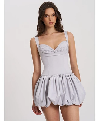 Miss Circle Women Zada Grey Pleated Breast Bubble Hem Mini Dress