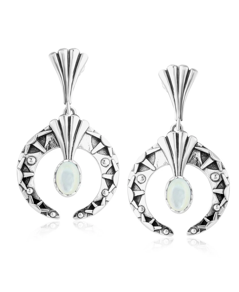 American West Jewelry Sterling Silver Mother of Pearl Fritz Casuse Oval Gemstone Naja Earrings