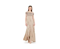 Amri Women's Off-The-Shoulder Cowl Neckline Dress With Floral Embellishment