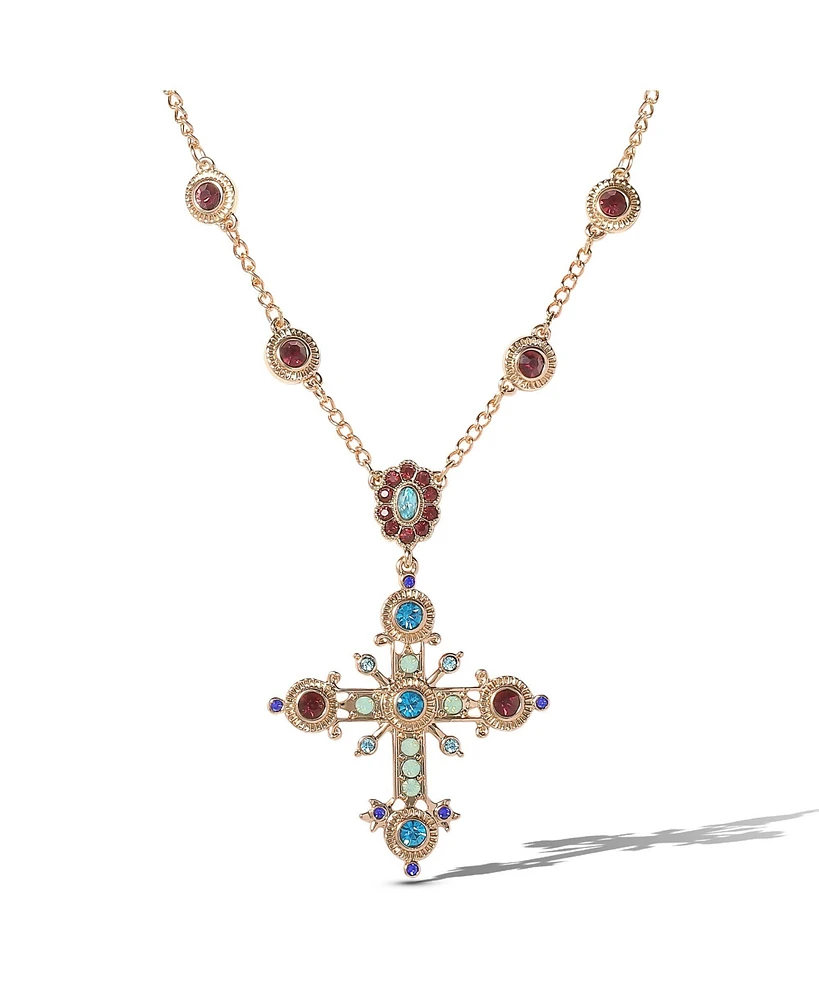 Jessica Simpson Gold-Tone Crystal Cross Pendant Necklace