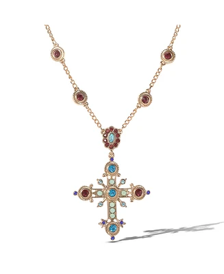 Jessica Simpson Gold-Tone Crystal Cross Pendant Necklace