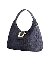 True Religion Quilted Horseshoe Large Denim Hobo