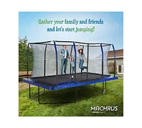 Plexalife 8' X 14' Gymnastics Style, Rectangular Trampoline Set with Premium Top-Ring Enclosure System - Blue/Black
