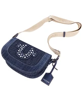 True Religion Studded Horseshoe Denim Flap Bag