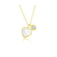 Caribbean Treasures Sterling Silver Mop Heart & Bezel-Set Cz Necklace