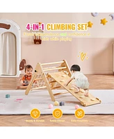 Slickblue Toddler 4 in 1 Climbing Set with Wooden Pikler Triangle Ramp and Arch for Indoors