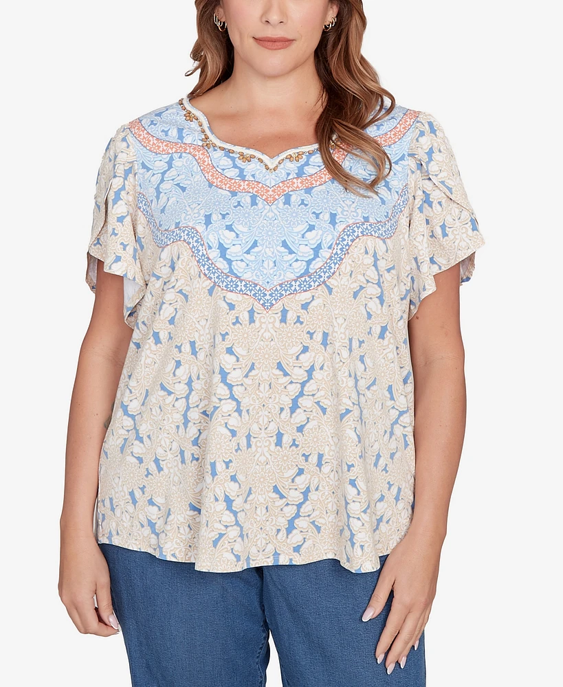 Ruby Rd. Plus Embellished Scallop Printed Top