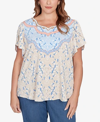 Ruby Rd. Plus Embellished Scallop Printed Top