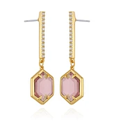 Vince Camuto Gold Tone Hexagon Pave Bar Drop Earrings