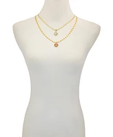 Vince Camuto Layered Necklace Set with Burgandy Stone Crystal Charm