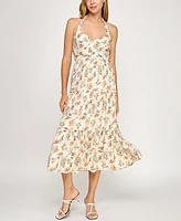 Trixxi Juniors' Printed Sleeveless Halter Midi Dress