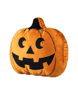 Glitzhome Fall and Halloween Fabric Double Sided Pumpkin Pillow, 16" x 5"