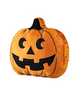 Glitzhome Fall and Halloween Fabric Double Sided Pumpkin Pillow, 16" x 5"