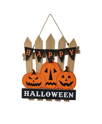 Glitzhome 14" Halloween Wood Jack-o'-Lantern Door Hanger