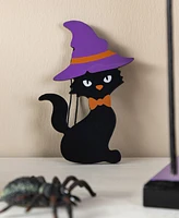 Glitzhome Halloween Wooden Witch Nutcracker with Witch Cat Ornament, Set of 2