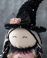 Glitzhome 29" Halloween Pink Fabric Dressed Witch Sitter