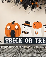 Glitzhome 5.25" Halloween Wooden Trick or Treat Pumpkin Ghosts Table Decor