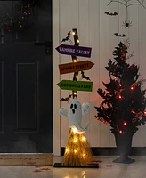 Glitzhome 41.75" Lighted Wooden Ghost's Broom Porch Decor
