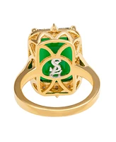 Suzy Levian New York Yellow Sterling Silver Emerald-Cut Green Cubic Zirconia and Pointed Halo White Ring