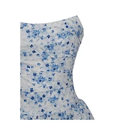Miss Circle Women's Paloma Blue Print Linen Corset Draping Top Midi Dress