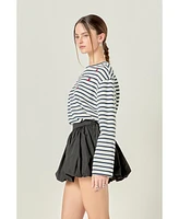 English Factory Women's Heart Embroidered Stripe T Shirt