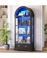 Vlsrka 4-tier shelves, motion sensor lights, 72" arched glass display cabinet.