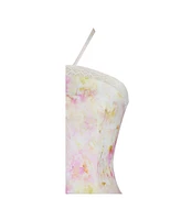 Miss Circle Women's Zaina Yellow Pink Floral Print Lace Trim Linen Midi Dress
