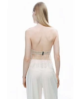 Nocturne Women's Beaded Tassel Detailed Crop Top