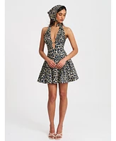 Miss Circle Women's Mackenzie Cheetah Print Halter Linen Mini Dress