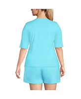 Lands' End Plus SunShade Upf 50 Elbow Sleeve Relaxed Rash Guard